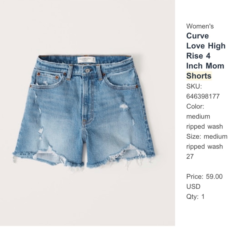 Abercrombie Curve Love Mom 4inch Jean Shorts
